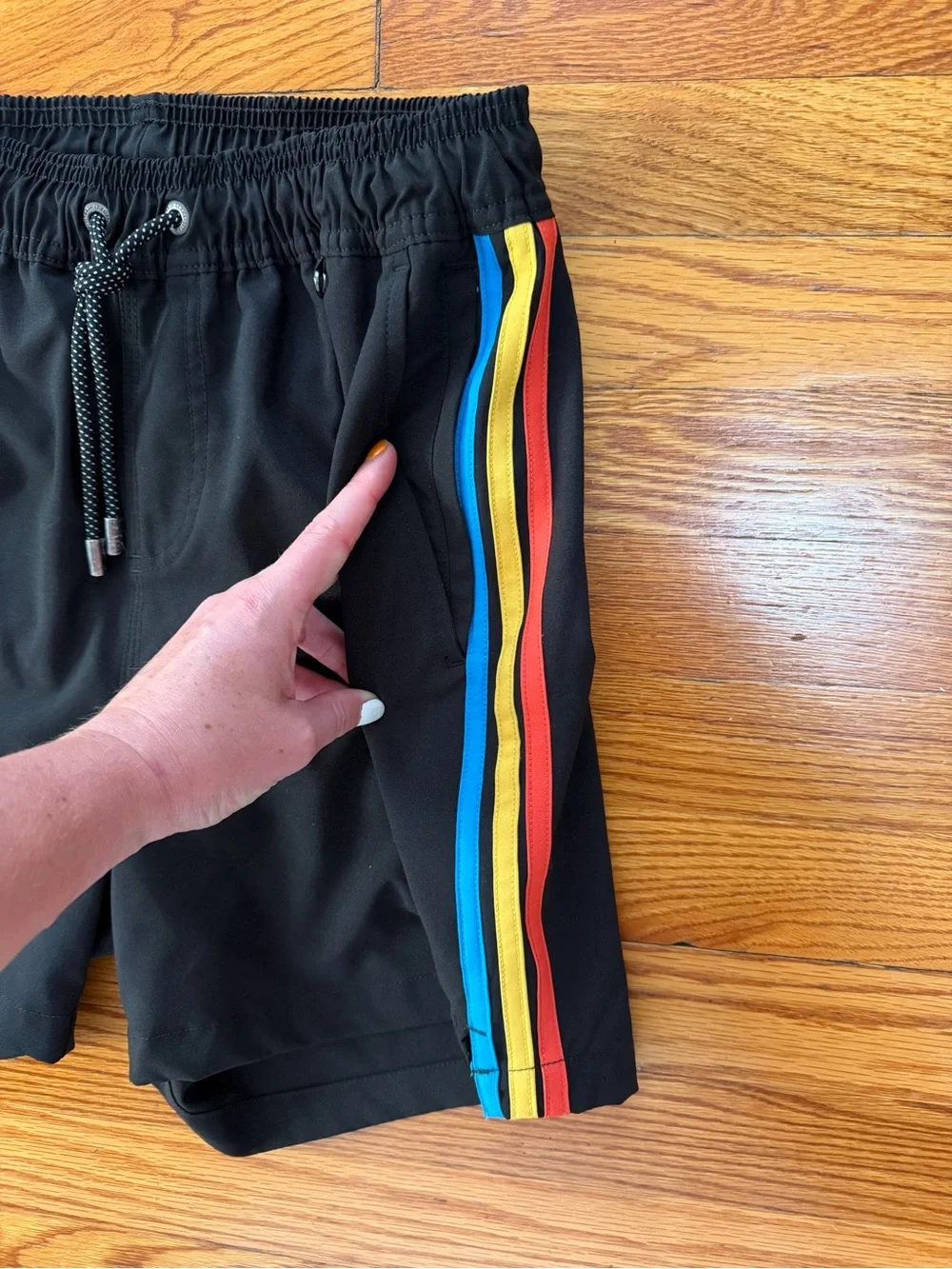 Baja lama Black Men's Swim Trunks with Multicolor Side Stripes